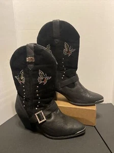 DINGO Womens Boots Sz 9 M Mid-Calf Black Pointed Cowgirl Studded Western - Picture 1 of 15