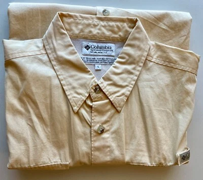 Camisa COLUMBIA PFG amarela malha forrada manga curta pesca ao ar livre tamanho G-XL ventilação - Imagem 1 de 4