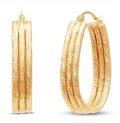 Larger 14K Genuine Yellow Gold Polished Triple Twisted Oval Hoop Earring - Image 1 of 4