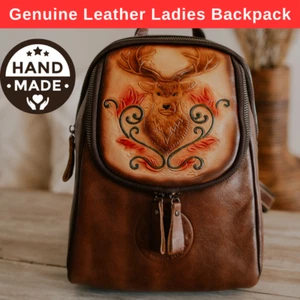 Handmade Leather Backpack for Women College Fashion Bag Ladies Christmas Gift - Picture 1 of 12