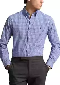 $125 Polo Ralph Lauren Men's Classic Fit Stretch Poplin Shirt, Blue Multi, XXL - Picture 1 of 3