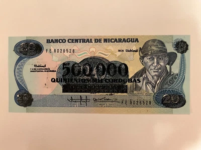 1990 Nicaragua, 500,000 on 20 Cordobas world Banknote - Image 1 of 2