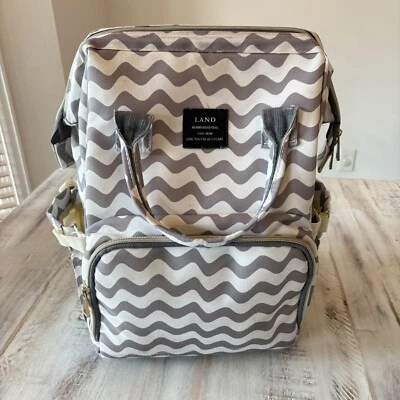 Land Mommy Baby bag Gray Chevron For A Chic Mom Preowned Plenty Of Pockets - Image 1 of 4