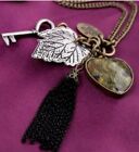 Charm Pendant Betsey Johnson Rhinestone key heart Leaves Retro Necklace