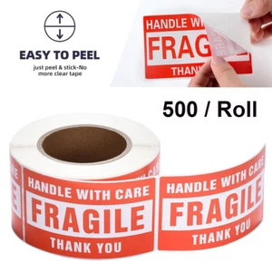 3"x5" Fragile Stickers Handle with Care Warning Shipping Mailing Labels 500/Roll - Picture 1 of 8