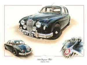 PRINT JAGUAR MK1 1959 MARK 1 ENDEAVOUR MORSE UFF 325 CAR PRINT CHRIS DUGAN ART - Picture 1 of 11