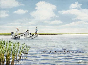 TAILING TIME by McDonald Giclee Print Port O'Connor, Texas Saltwater Fishing - Picture 1 of 1