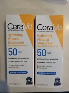CeraVe Hydrating Mineral Face Sunscreen SPF 50 2.5oz (2PK bundle) - Picture 1 of 4