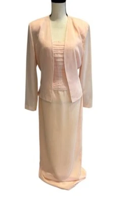 Cassandra Stone 2 Piece Peach Crepe Beaded Gown and Jacket 10 $229 - Image 1 of 4