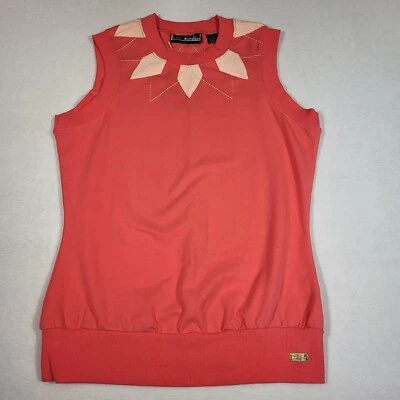 Top Oakley Sin Mangas Pequeño Coral Argyle Cuello Redondo Banda Cintura *DEFECTO* Foto 1 de 4