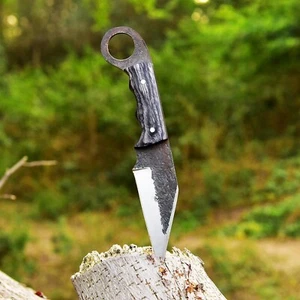 Hand Forged Railroad Spike Carbon Steel Fixed Blade seax Knife wood Handle EDC - Picture 1 of 5