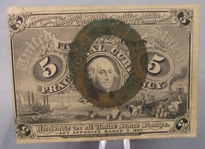 2nd Issue 5c Five Cent US Fractional Currency Note. High Grade AU++/UNC. - Picture 1 of 11