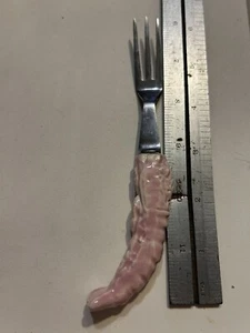 Rosa Garnelen Keramik Streuer INOX Portugal Cocktail Gabel Käse Olive Servierer - Bild 1 von 3