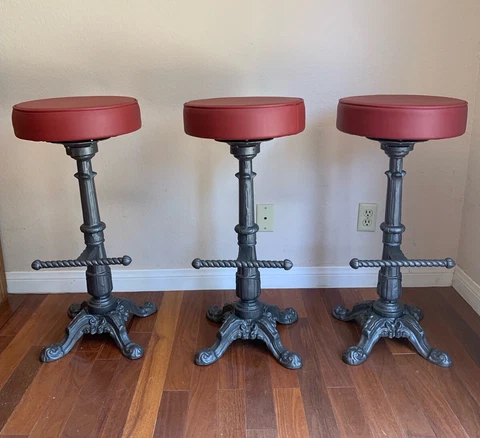 3 Vintage Mid Century Swivel Cast Iron Counter Barstools Cover