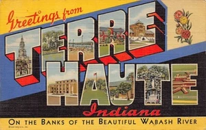 Postkarte IN: Grüße aus Terre Haute, Indiana, Leinen, veröffentlicht 1942 - Bild 1 von 2