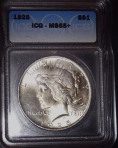 1925 Peace Silver Dollar, ICG MS65+, Frosty Back, Issue Free, Gem Grade !! - Picture 1 of 4