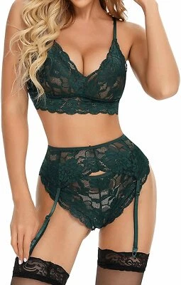 Travieso Sexy Conjunto de Lencería para Mujer Encaje Bralette Panty Conjunto Liguero Lencería Foto 1 de 4