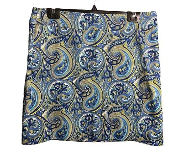 Skirtin Around Women's Blue Green Yellow Paisley Skirt side zip Size 10 - Image 1 of 4