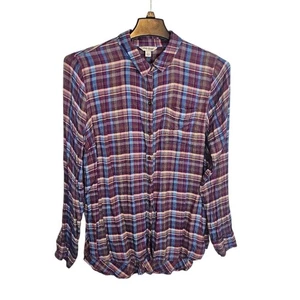 Lucky Brand Purple Plaid Soft Flannel Button Up Large - Picture 1 of 7
