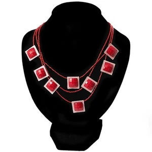 3 Strand Red Beaded Square Neckace - Picture 1 of 4