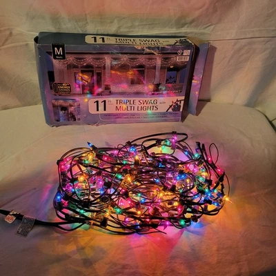 4-Swag-Style String Lights, 150 Multi Color Bulbs Green Wire Indoor/Outdoor - Image 1 of 4