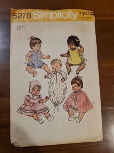 Vintage Simplicity 5275 14" Baby Puppenschrank Kleidung Muster 70er Kleid Haube  - Bild 1 von 3