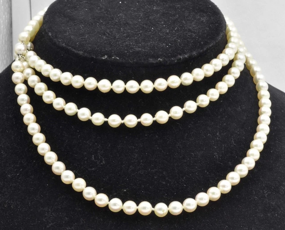Vintage 14k white Gold & 6.6mm Salt Water Pearl Adjustable Size Necklace 48" ttl Foto 1 de 1