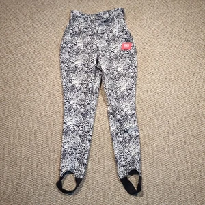 ASOS 4505 Ski Snow Pants Womens 6 Black White Stirrup Snowboard Leopard Print - Picture 1 of 6