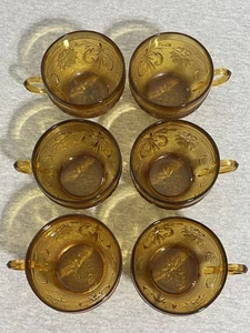 Vintage Braunglas Kaffee Tee Tassen 6er Set Federal Madrid Floral Scroll Retro - Bild 1 von 13