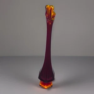 Vtg VIKING Swung Glass Vase Ruby Red & Amber Epic 6 Panel Hexagon Base Glowing - Picture 1 of 17