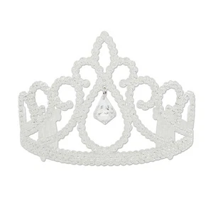 Bristol Novelty BA727 Glitter Tiara with Diamond, Girls, White, One Size - Picture 1 of 1
