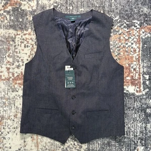 Perry Ellis Mens TRAVEL LUXE Button Suit Vest Casual Navy Blue Slim Fit Size L - Picture 1 of 8