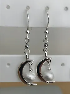 Sterling Silver Ear Hooks with Sterling Silver Moon Charms & 925 Beads - Picture 1 of 3