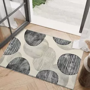 2'x3' Abstract Black & White Washable Rug Low-Pile Carpet for Kitchen & Entry - Picture 1 of 7