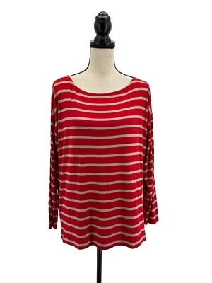 Blusa Marla Wynne para mujer cuello barco rojo tostado rayas jersey elástico medio Foto 1 de 4