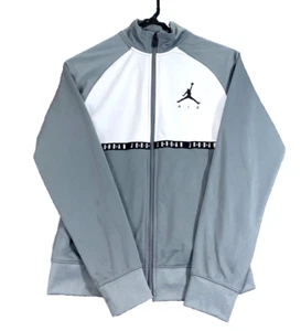 Jordan Boys 10/12 Large Front Zip Track Jacket Lined Gray White - Picture 1 of 11