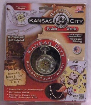 Карманные часы TeleBrands Kansas City Railroad и брелок 26 дюймов цепочка ограниченный выпуск НОВЫЕ - Изображение 1 из 3