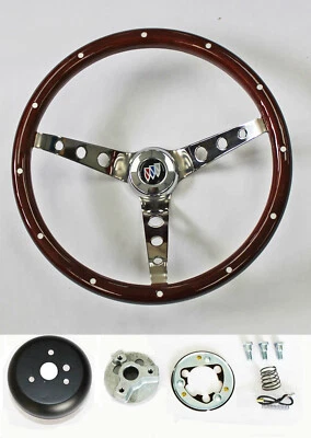 Volante de madera 69-93 Buick Skylark Riviera GS 15" agarre de alto brillo con remaches Foto 1 de 4