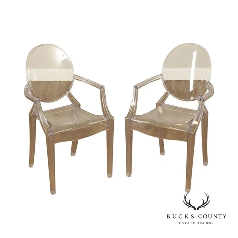Modern Style Pair Ghost Lucite Arm Chairs Cover