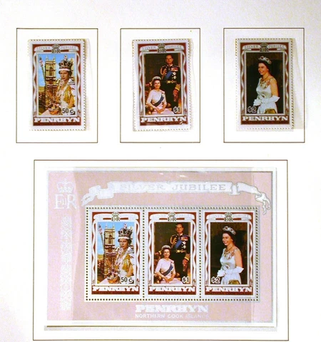PENRHYN Queens Silver Jubilee, MNH   Souvenir sheet plus set of 3 stamps Cover