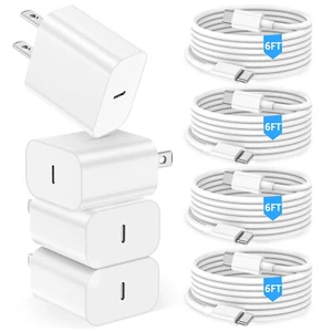 For iPhone 15 16 Pro Max iPad Samsung PD 20W Fast Charger Dual USB C Cable 4Pks - Picture 1 of 6