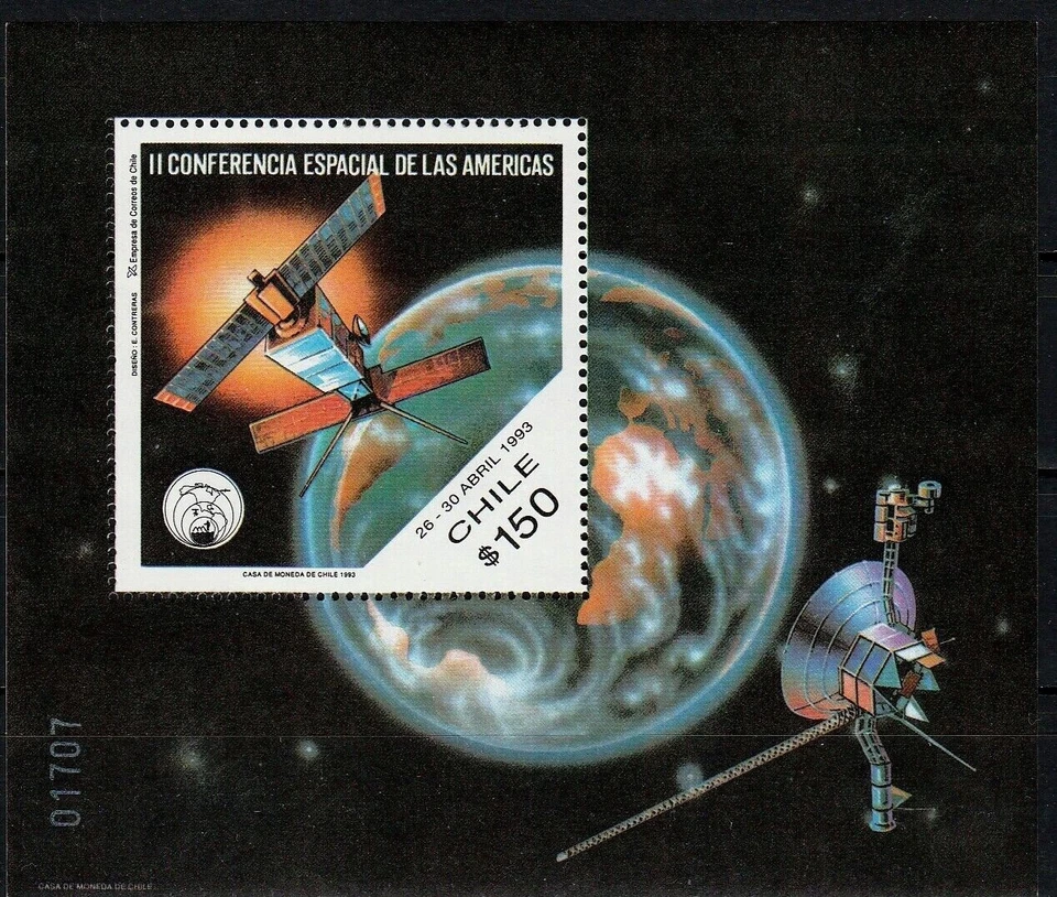 CHILE - 1993 Conferencia Espacial de las Américas #1043a hoja de recuerdo - En muy buen estado MNH Foto 1 de 1
