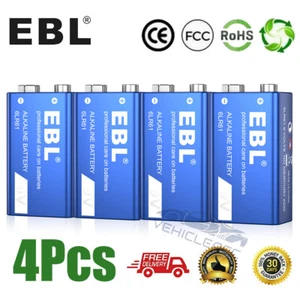 EBL 4x 9V Alkaline Battery Ultra Long Lasting Leak Proof 6LR61 9 Volt Batteries - Picture 1 of 12