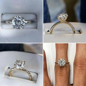 14k Solid White Gold 1.50Ct Round Near White Moissanite Fancy Engagement Ring - Picture 1 of 3