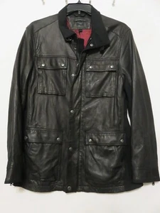 Herren Luxe John Varvatos Mantel Lammfell Leder/Leinen Jacke Large Selten Trucker - Bild 1 von 13