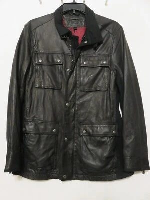 Men's Luxe John Varvatos Coat Sheepskin Leather/Linen Jacket Large Rare Trucker - Image 1 of 4