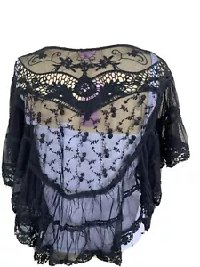 Women Lace Sheer Poncho Top Sexy Black S M L XL Capelet Party sale swim cover up - Picture 1 of 4