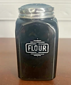 Coctelera de harina McKee vidrio amatista negro vintage 4,5" letras decorativas con tapa - Imagen 1 de 11