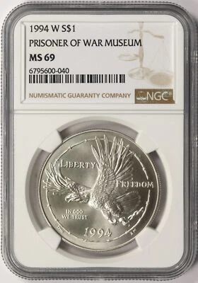 1994-W $1 Prisoner of War / POW Museum Commemorative Silver Dollar NGC MS69 - Image 1 of 2