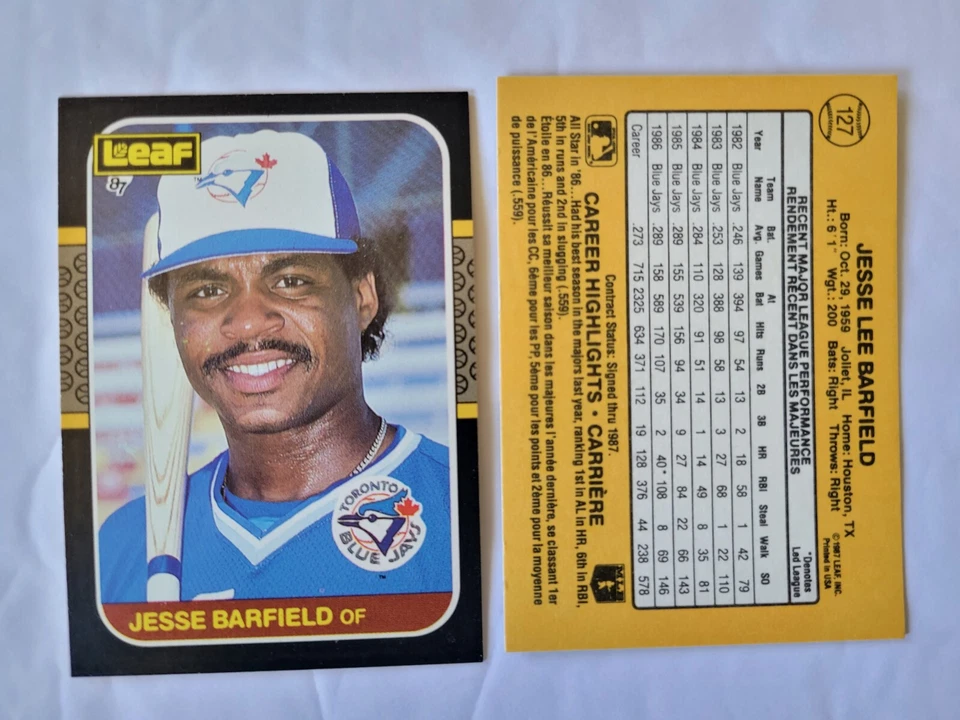 JESSE BARFIELD CARDS You Pick TOPPS Fleer Donruss Leaf Score UpDeck 1983 to 1992 - Image 1 of 1